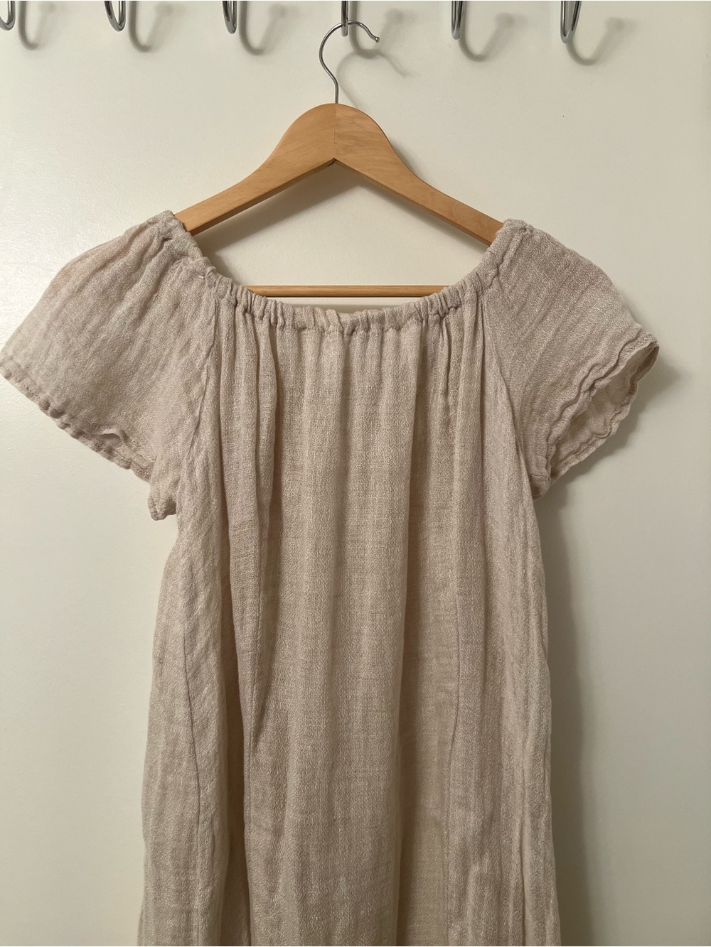 Zara Off‑Shoulder Gathered Linen Midi Dress – Beige, Size Small - Picture 7 of 7